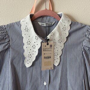 Zara embroidered eyelet detail collar blouse